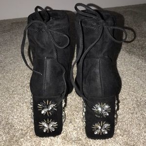 Embellished Black Suede Booties